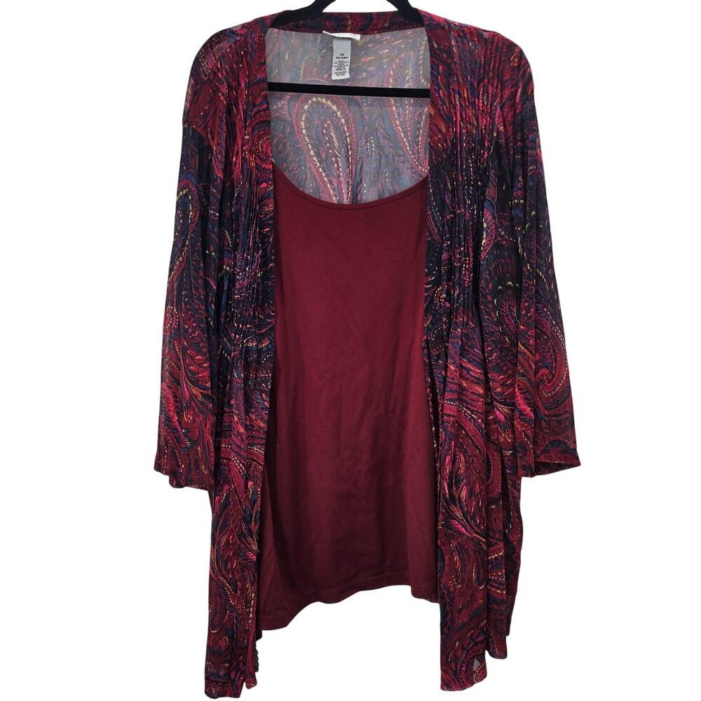 Catherines Red Paisley Chiffon Kimono Tank Top Set Womens 3X
